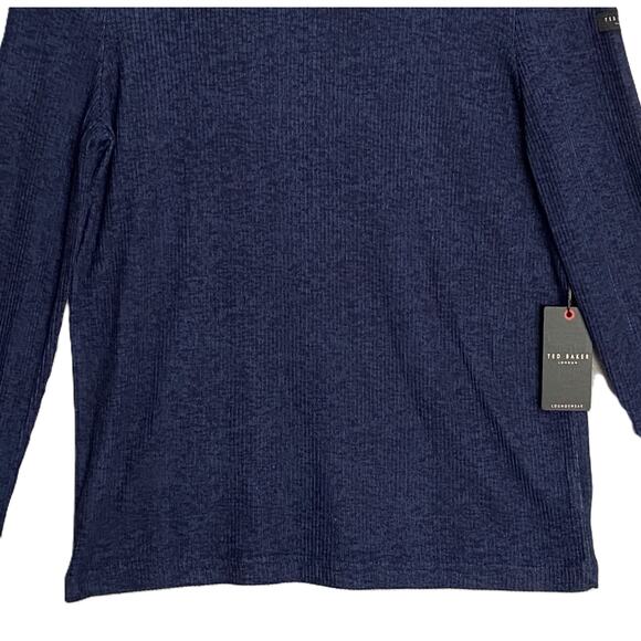 Ted Baker London T-Shirt Men's Small Ribbed Crew Neck Long Slv Navy Heather NEW - Picture 4 of 11